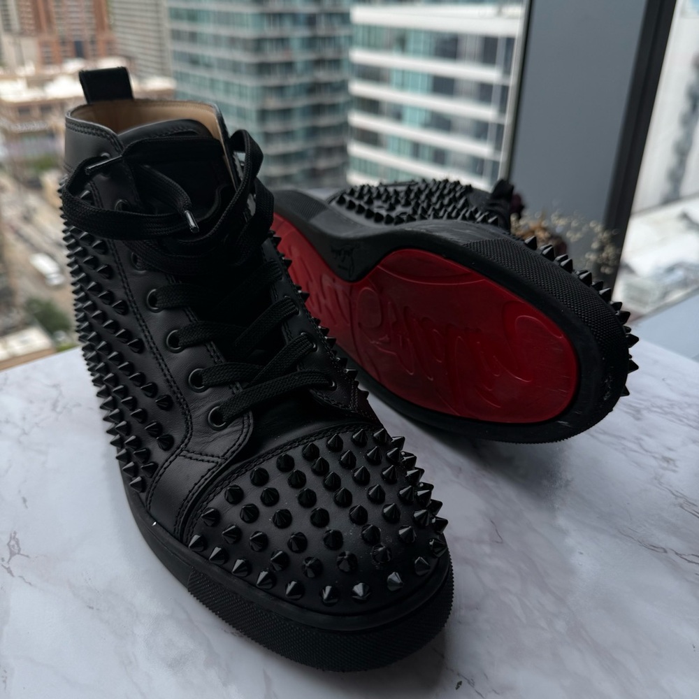 Christian Louboutin Black and Red Spiked Sneakers